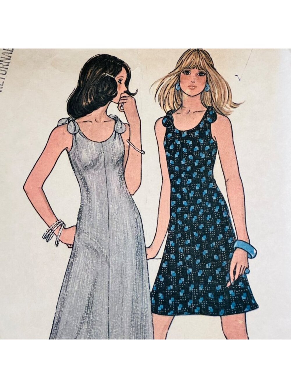 70s McCalls 3669 Sz 10 Tie Shoulder Sun Dress Carefree Pattern Short or Maxi FF